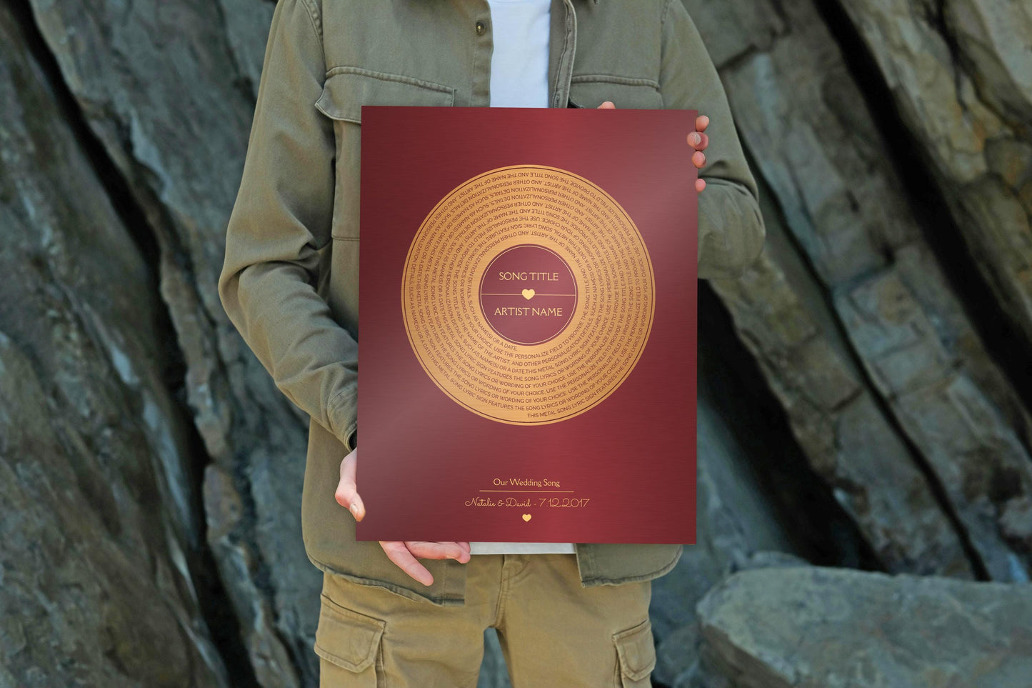 Personalized Bronze Anniversary Metal Record Sign: First Dance Lyrics - HoneycombProverbs - Signs - Bronze Vinyl Record Art