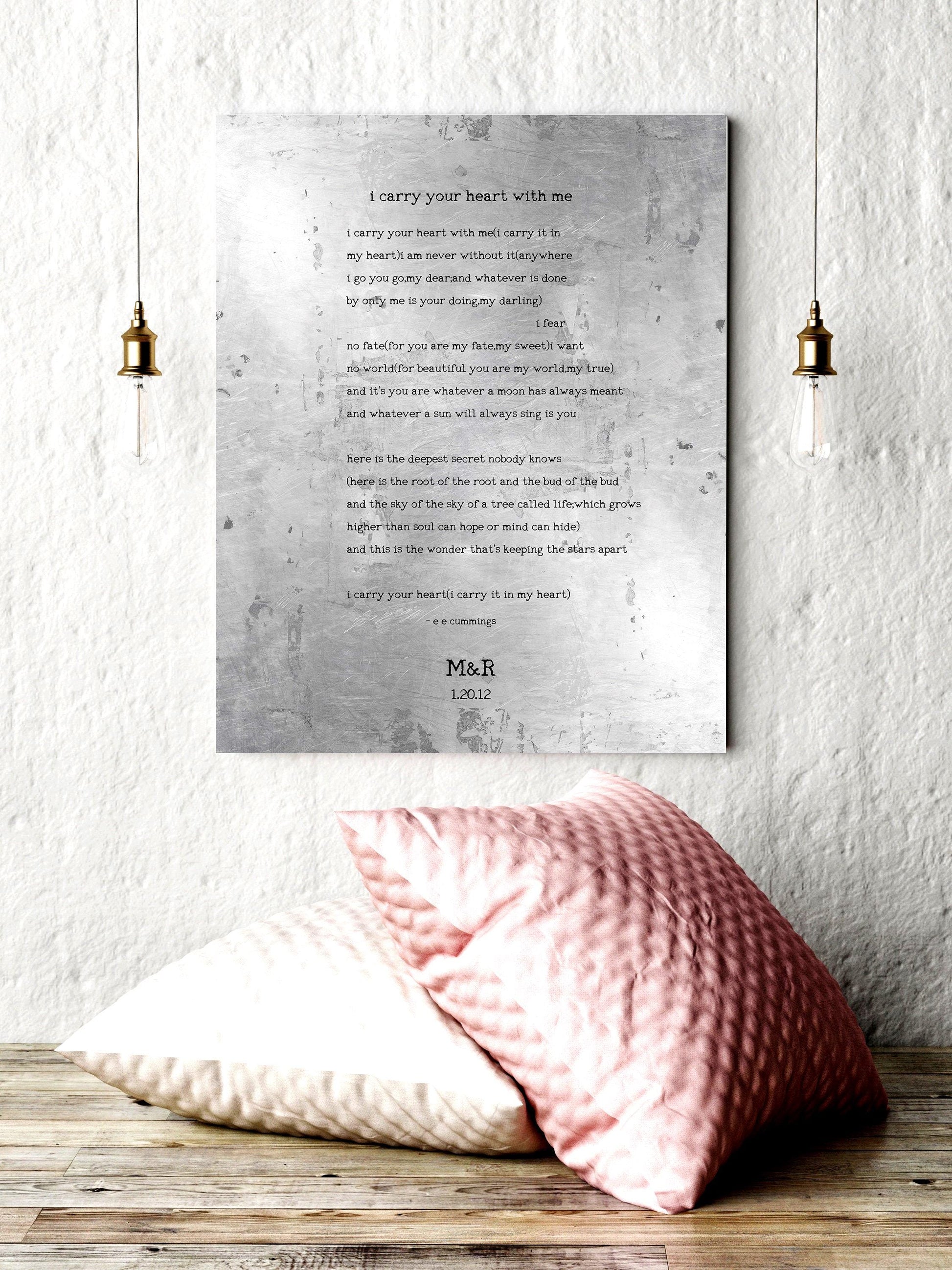 I Carry Your Heart with Me, 10 Year Anniversary Gift for Him - HoneycombProverbs - Signs - Tin Anniversary Gifts