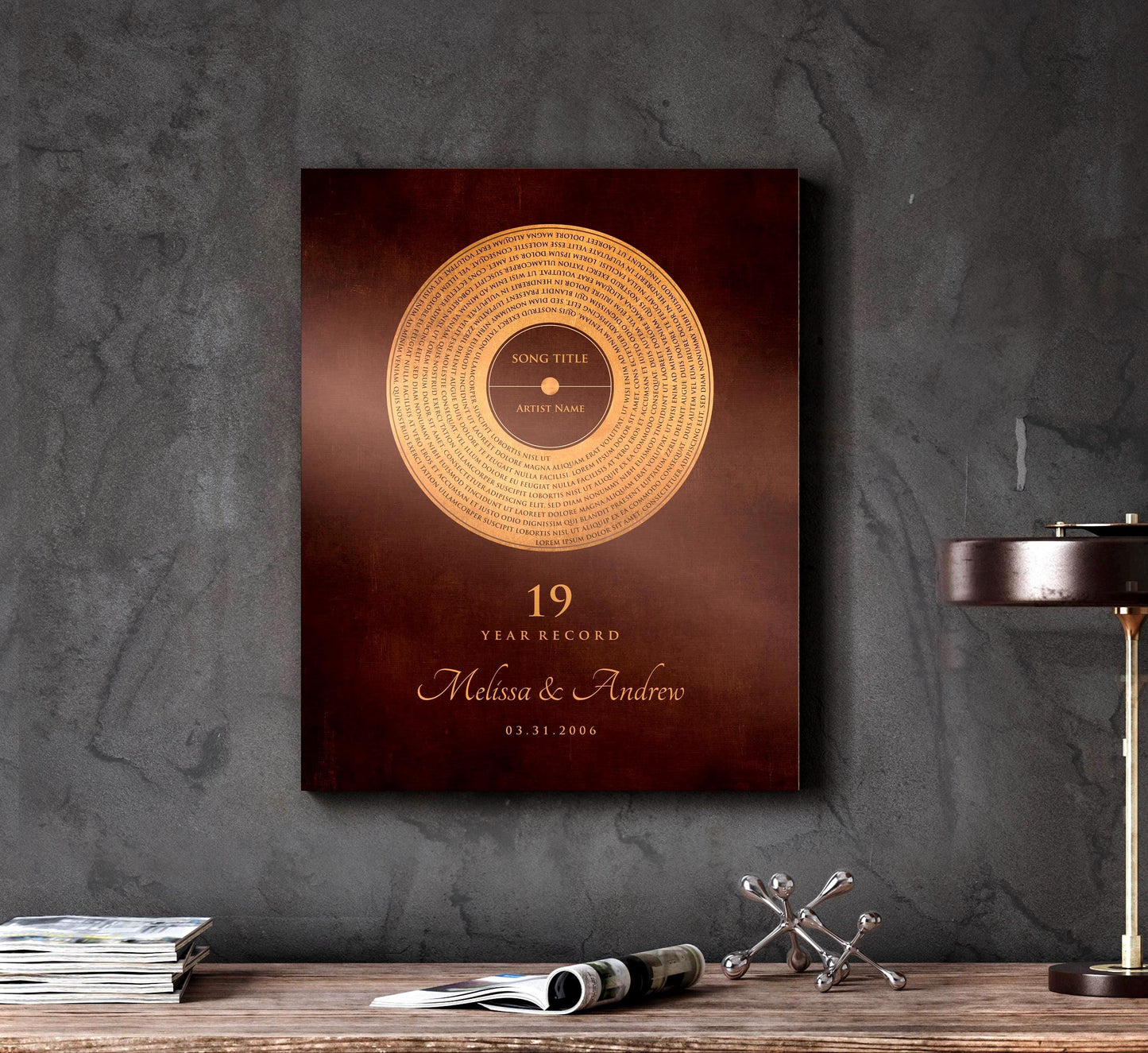 Custom Bronze Anniversary Record Art: Personalized Song Lyrics Gift - HoneycombProverbs - Signs - Record Album Lyrics Art