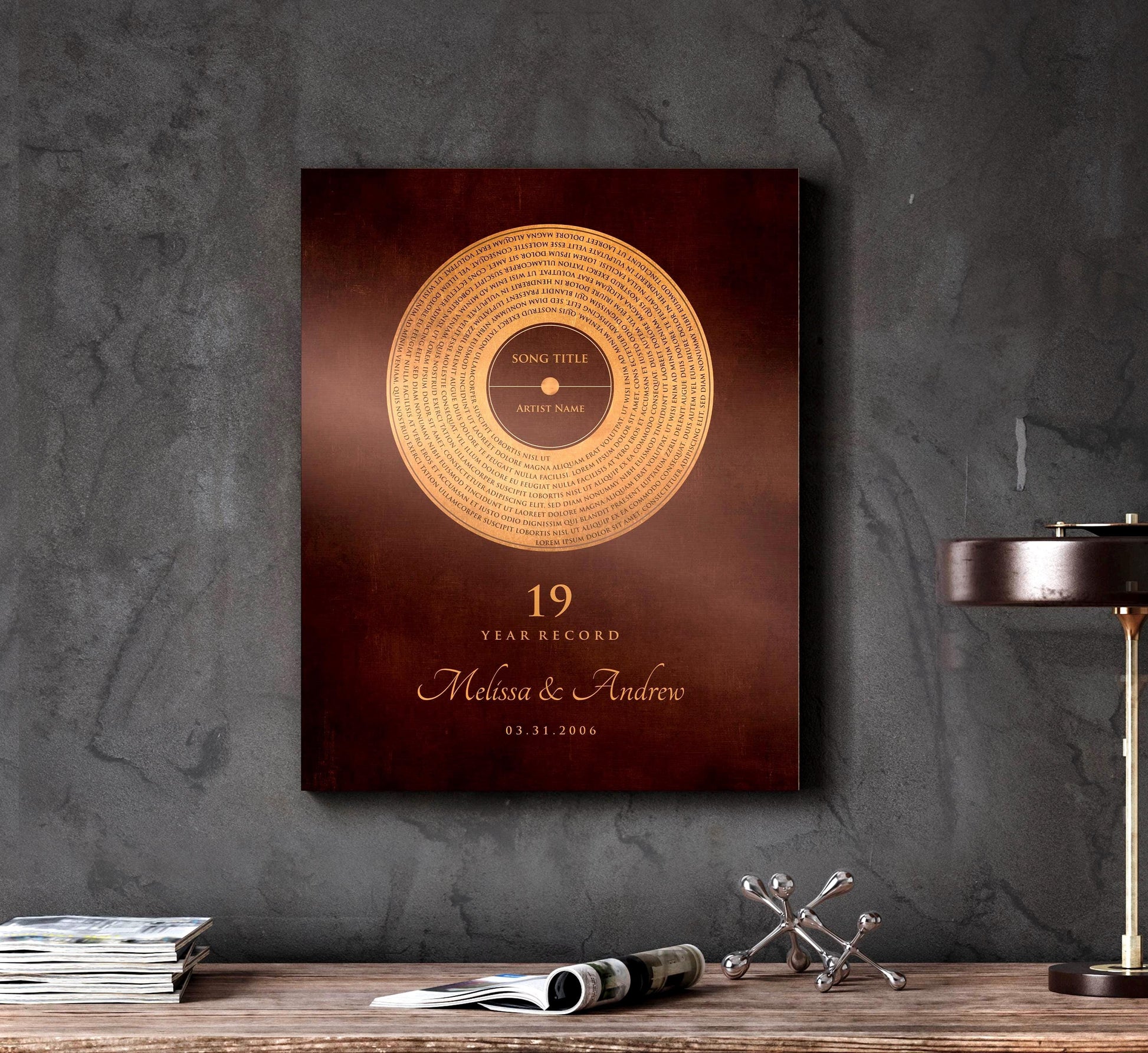 Custom Bronze Anniversary Record Art: Personalized Song Lyrics Gift - HoneycombProverbs - Signs - Record Album Lyrics Art