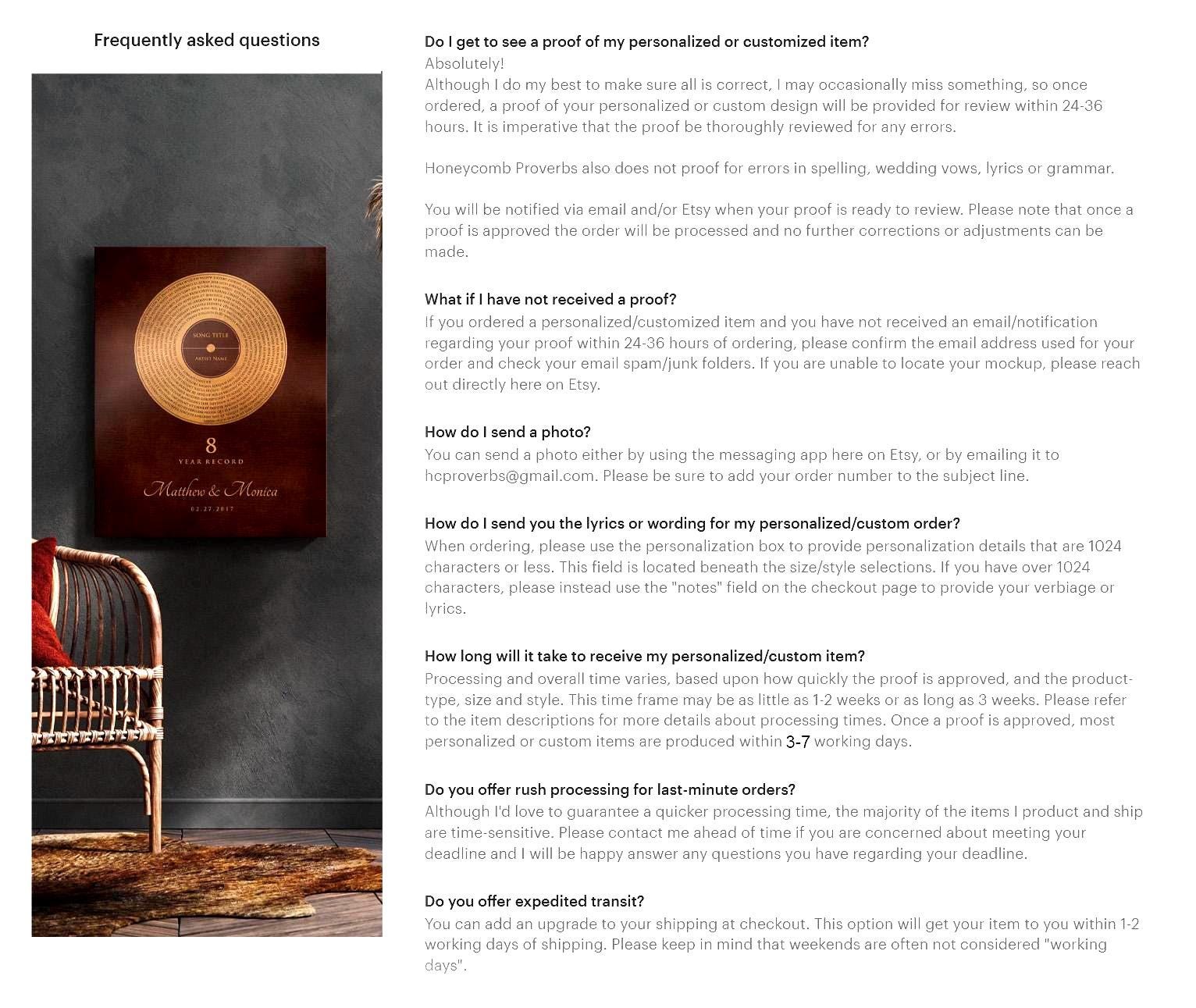 Custom Bronze Anniversary Record Art: Personalized Song Lyrics Gift - HoneycombProverbs - Signs - Bronze Vinyl Record Art
