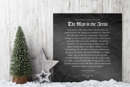 Personalized Man in the Arena Metal Plaque: Office Employee Gifts, Luxury Corporate Gifts, Dad Gift - HoneycombProverbs - Signs - Luxury Corporate Gifts