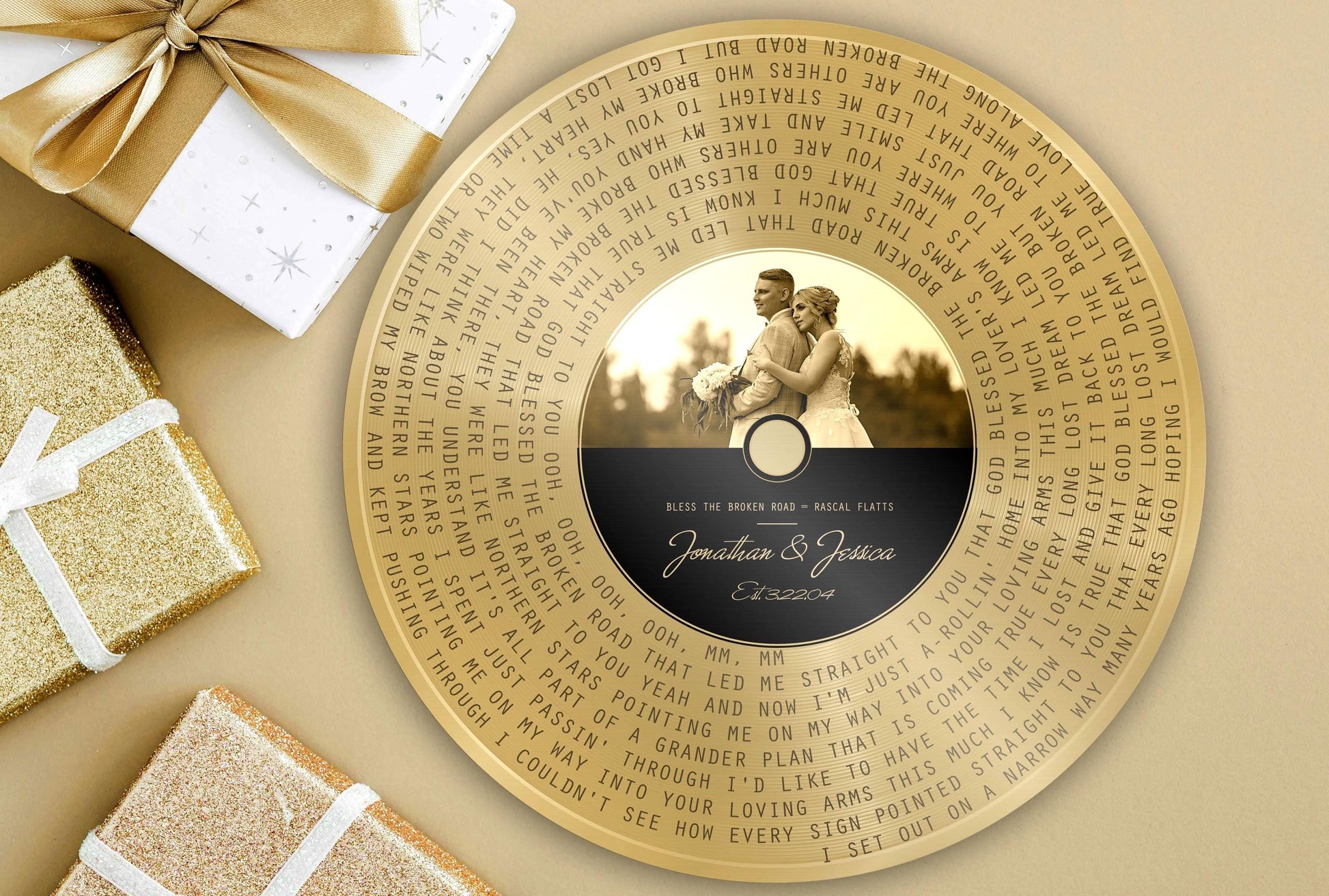 personalized brass anniversary gift for husband, song record art, custom song plaque
