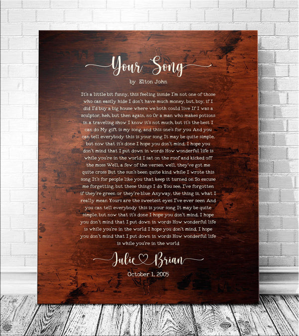 Our 1st Dance Bronze Anniversary Song Lyric Sign