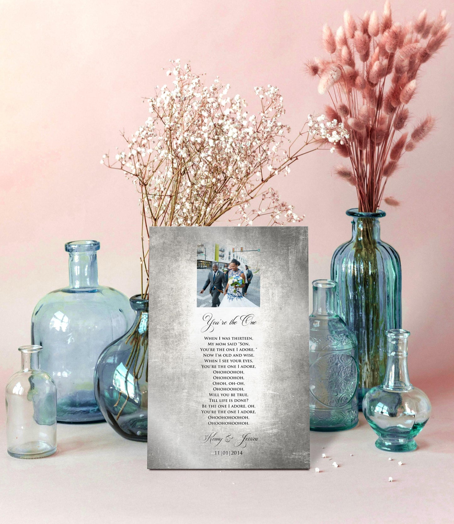 Distressed Tin Wedding Song Plaque with Photo - HoneycombProverbs - Signs - Tin and Aluminum Gifts