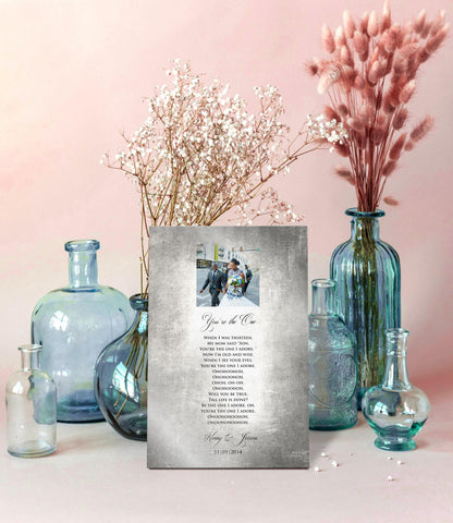 Distressed Tin Wedding Song Plaque with Photo - HoneycombProverbs - Signs - Tin and Aluminum Gifts