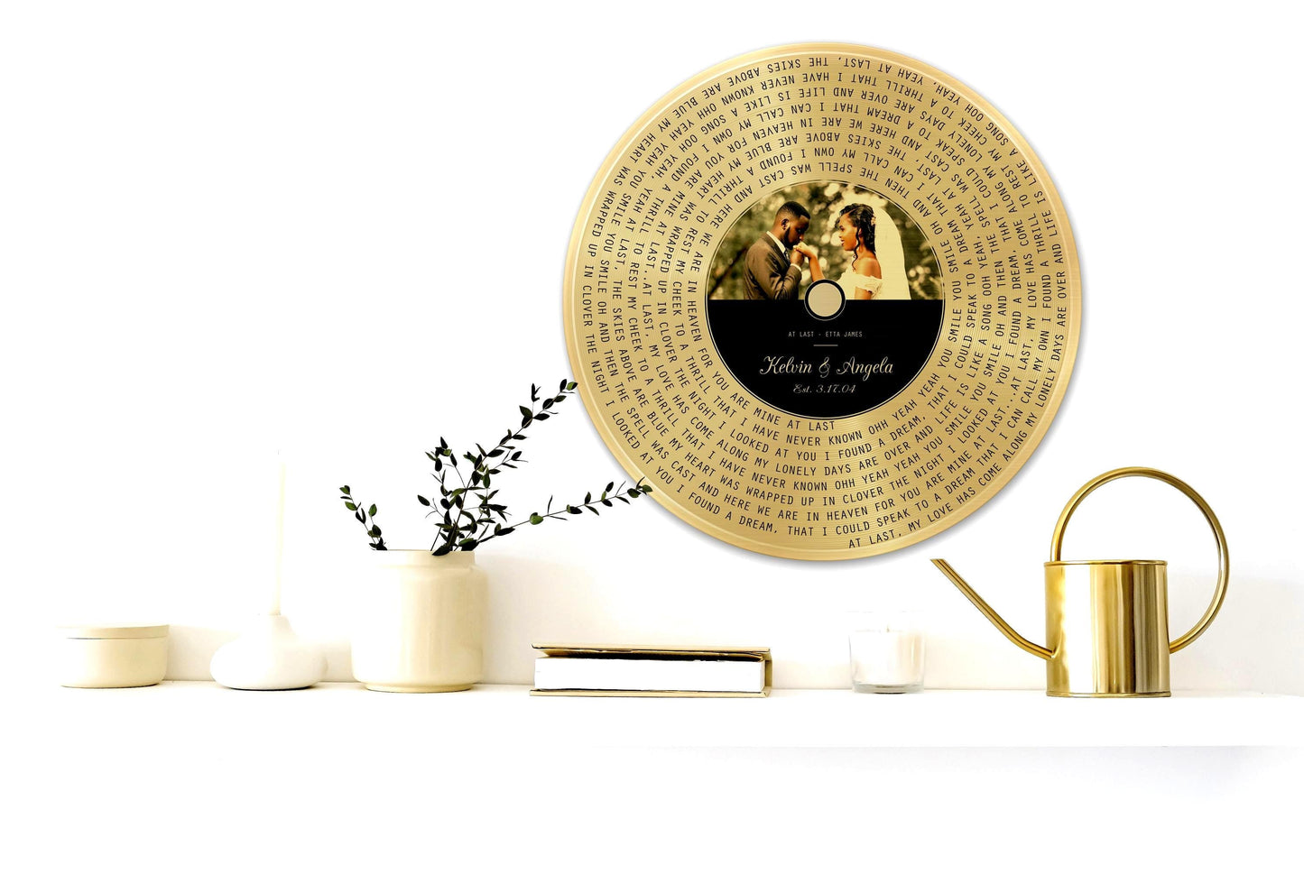 Round record Song Gift, Brass wedding song plaque, record art on brass, brass gift idea for wife, brass anniversary gift, 21st wedding anniversary gift