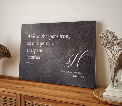 Proverbs 27:17 Personalized Iron Anniversary Scripture - HoneycombProverbs - Signs - Christian Wall Art