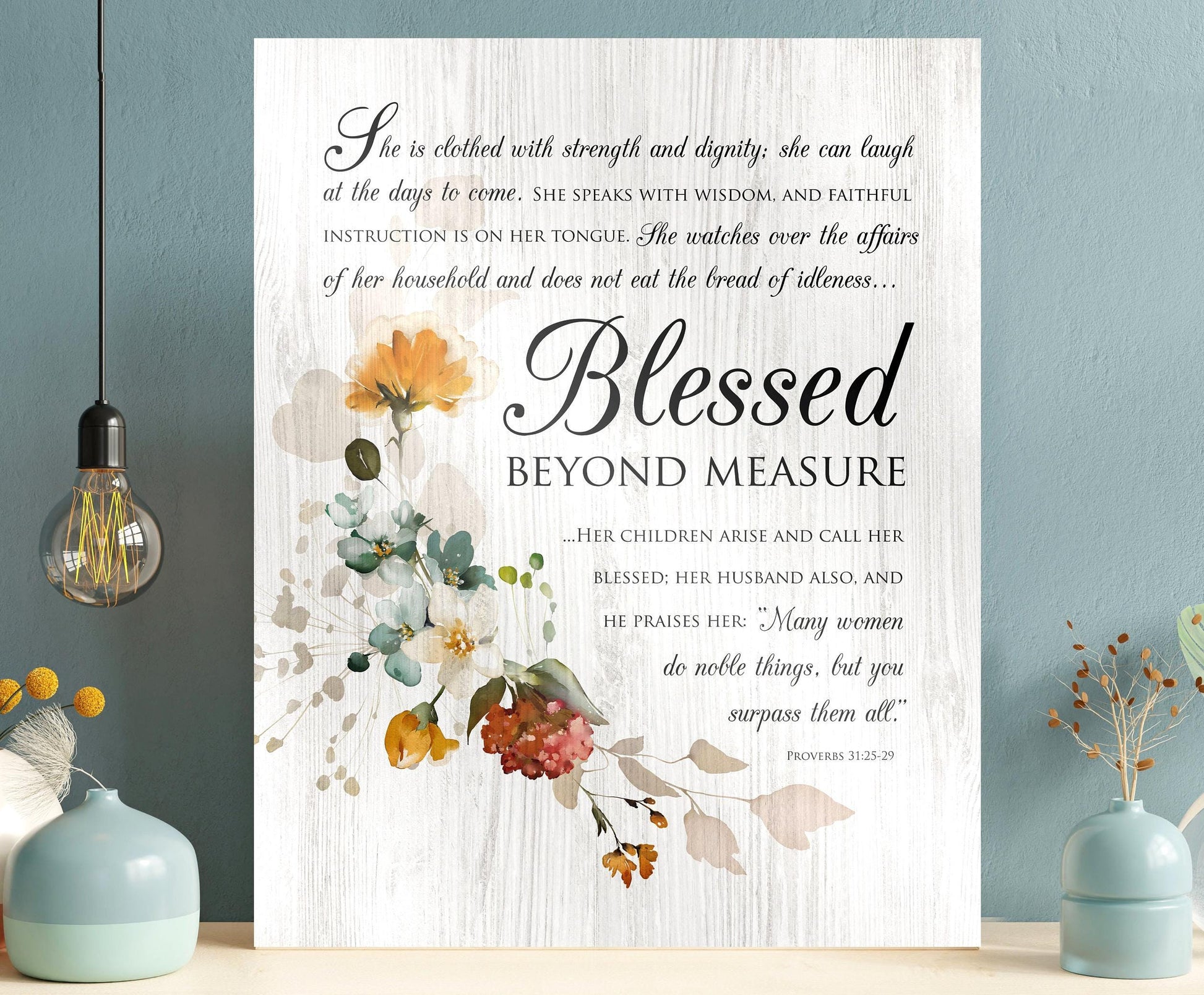 Blessed Beyond Measure Floral Wood Sign - HoneycombProverbs - Signs - Christian Wall Art