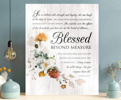 Blessed Beyond Measure Floral Wood Sign - HoneycombProverbs - Signs - Christian Wall Art