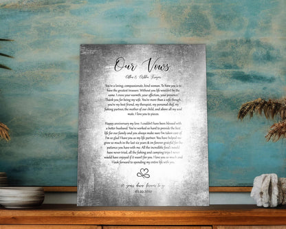 Forever Love: Rustic Wedding Vow Art on Tin, shown on the wall, 10th anniversary tin