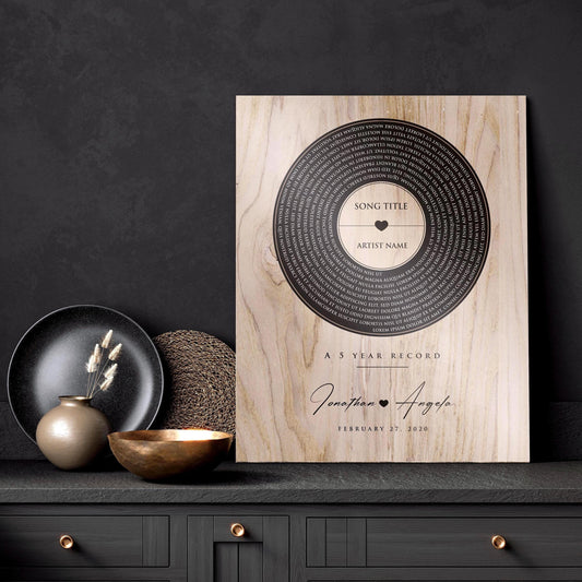 Personalized 5th Anniversary Wood Record: Song Lyrics, Names & Date - HoneycombProverbs - Signs - 5 year anniversary gifts