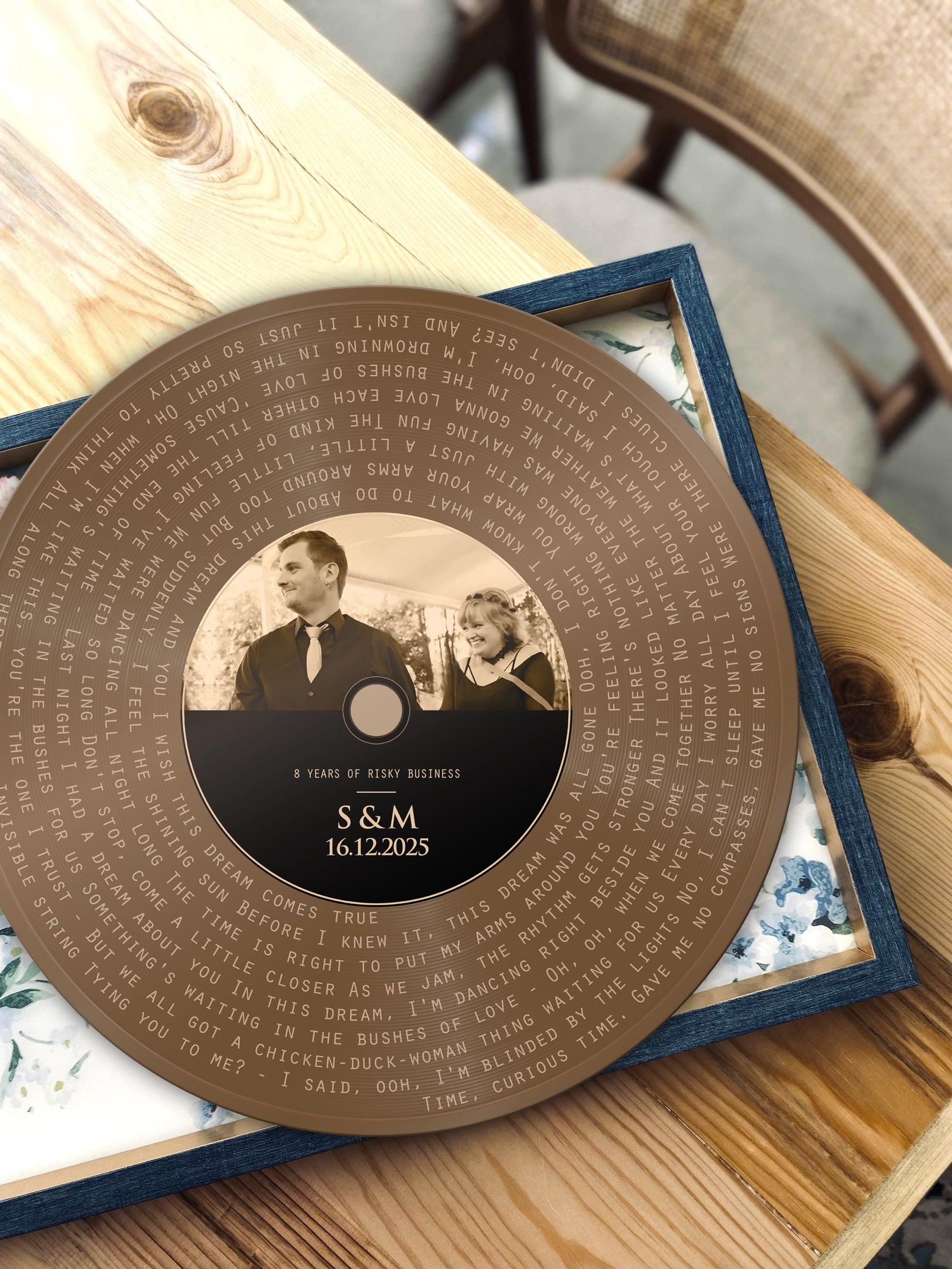 Bronze Song Record, Photo Record Label Song Art, 8th Anniversary gift, Custom Record Art - HoneycombProverbs - Signs - Bronze Vinyl Record Art