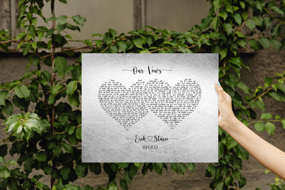 His and Her Hearts Wedding Vow Sign, size and option view, iron or tin anniversary
