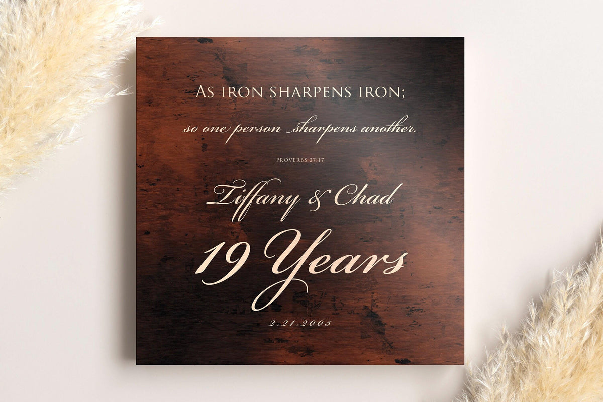 Proverbs 27:17 19th Anniversary Tribute Sign - HoneycombProverbs - Signs - Bronze Anniversary Gifts