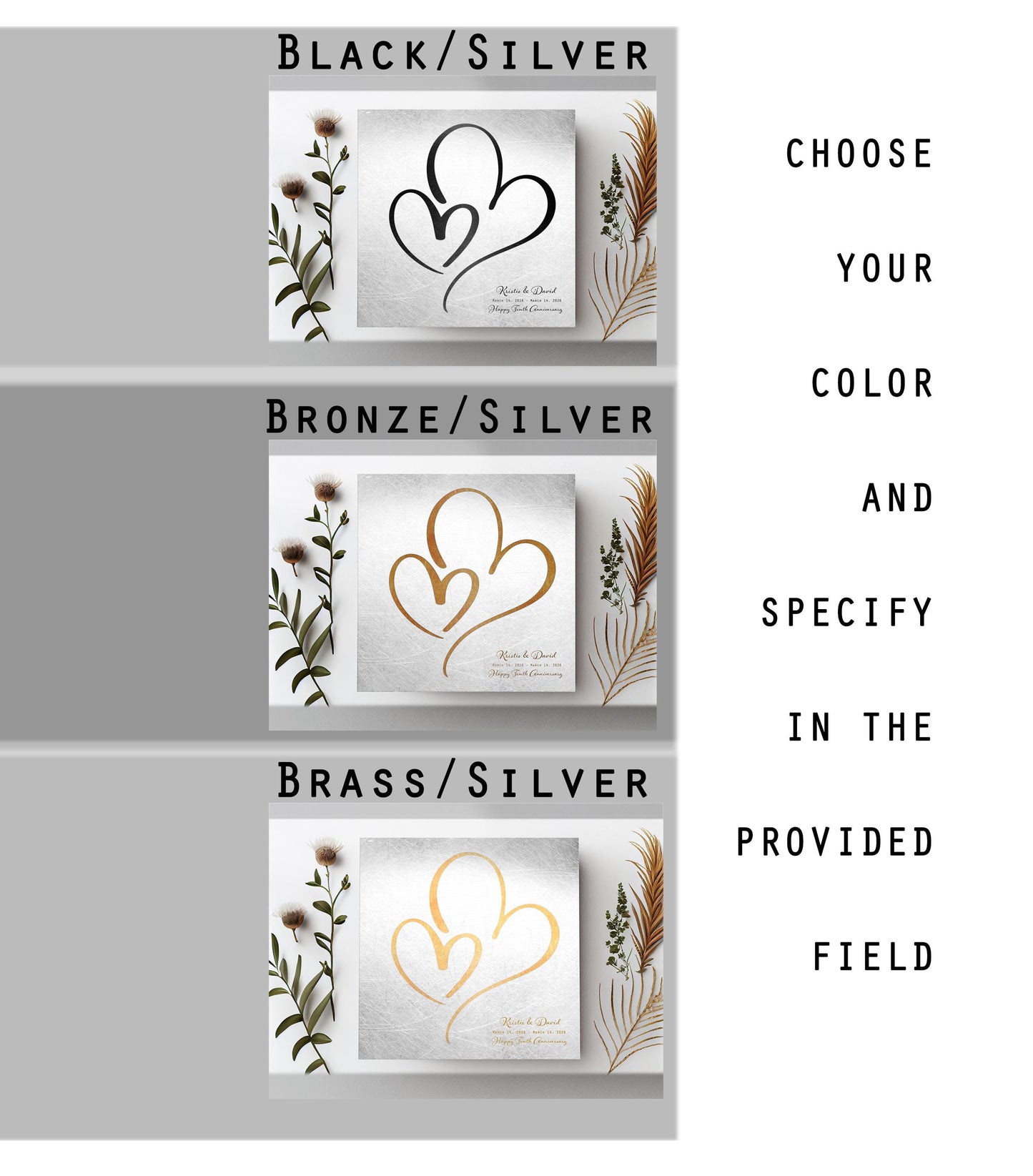 Ten Years Down Personalized Hearts Plaque on Tin - HoneycombProverbs - Signs - Tin and Aluminum Gifts