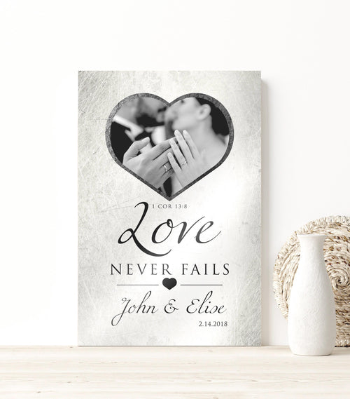 "Love Never Fails" Distressed Metal Portrait Art