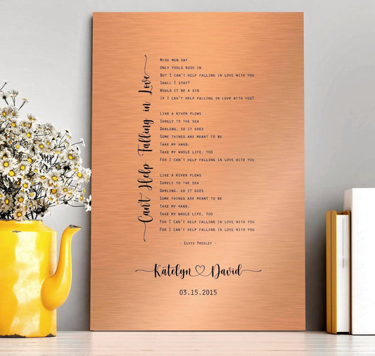 Couple's Copper Song Lyric Art - HoneycombProverbs - Signs - Copper Anniversary Gifts