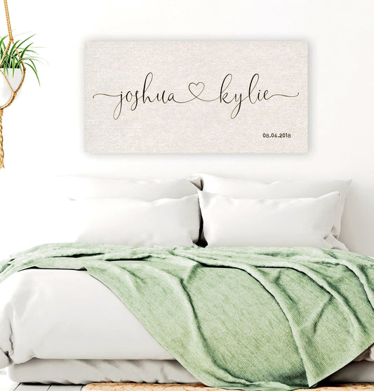 Cotton Heart Connected Names Est Canvas - HoneycombProverbs - Giclée - 2nd Anniversary Gifts