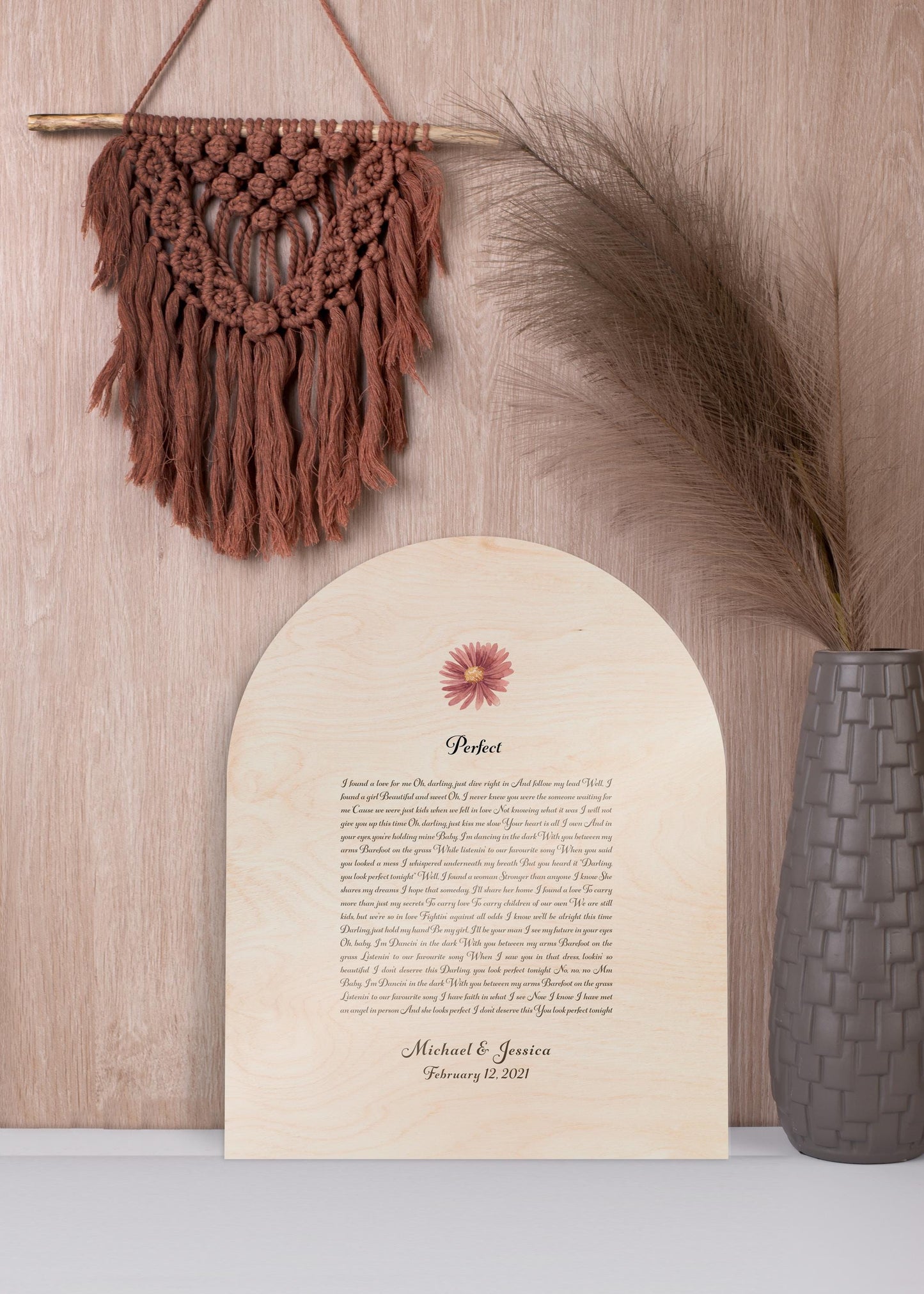 Personalized Wood Song Plaque, 5th Anniversary Gift, Custom Lyrics Wall Art, Daisy Decor - HoneycombProverbs - Signs - 5 year anniversary gifts