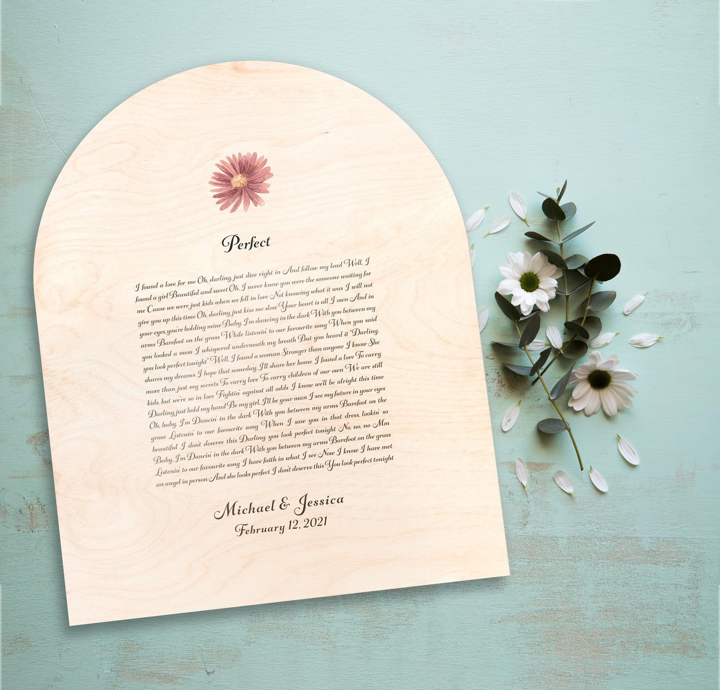 Personalized Wood Song Plaque, 5th Anniversary Gift, Custom Lyrics Wall Art, Daisy Decor - HoneycombProverbs - Signs - 5 year anniversary gifts