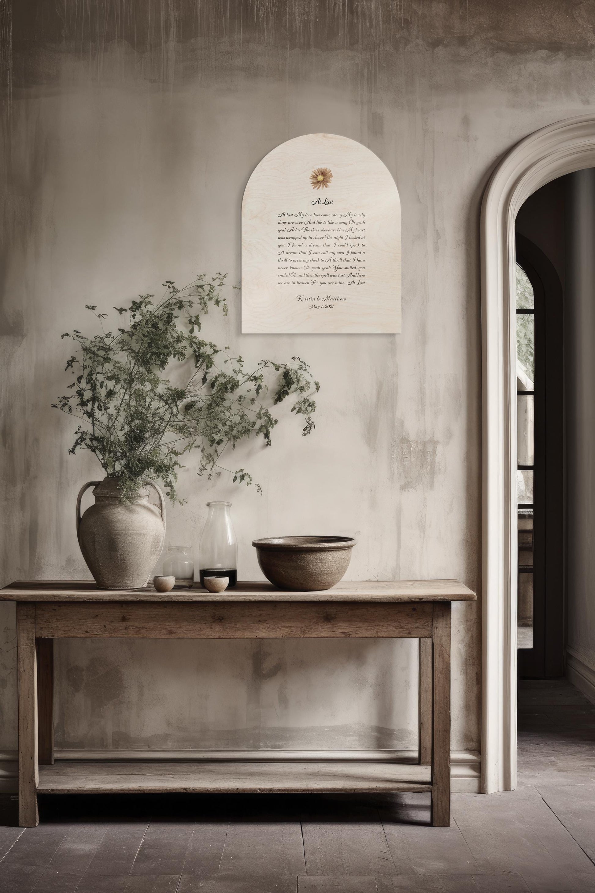 Personalized Wood Song Plaque, 5th Anniversary Gift, Custom Lyrics Wall Art, Daisy Decor - HoneycombProverbs - Signs - 5 year anniversary gifts