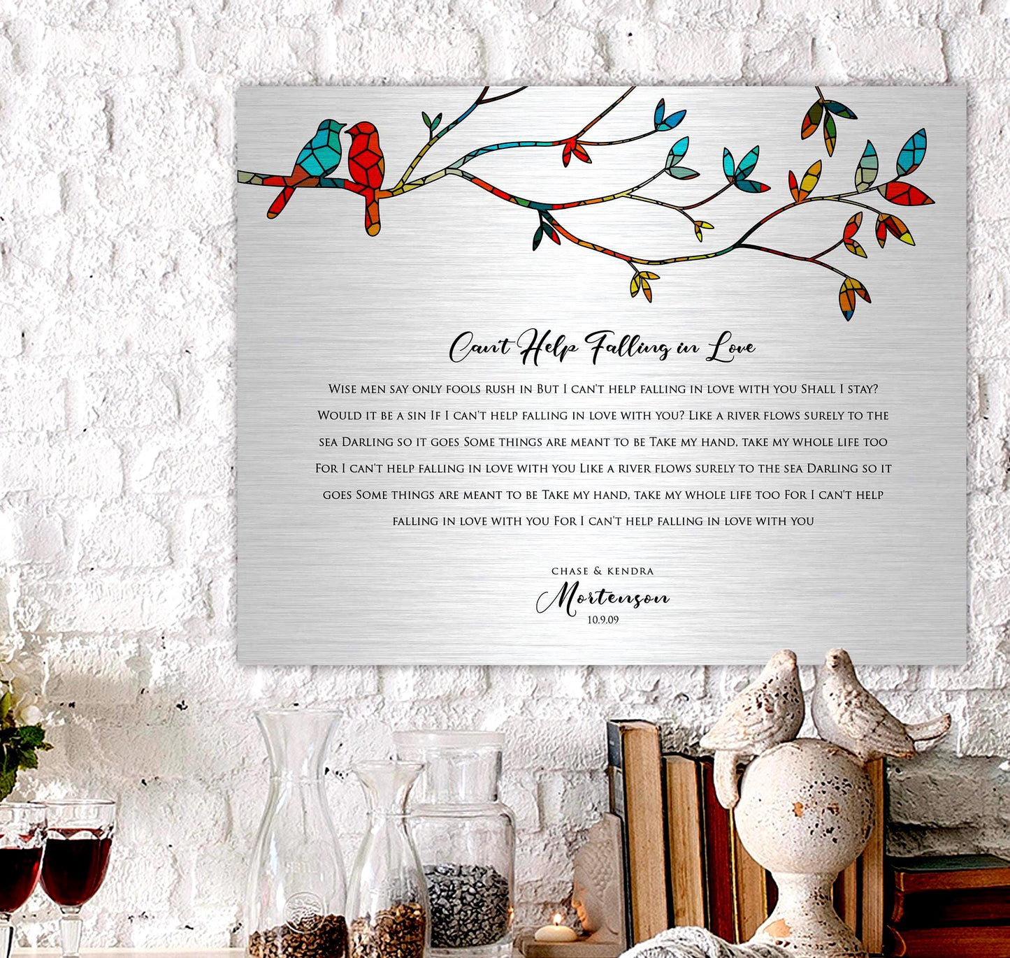 Lovebirds Wedding Song Lyric Sign on Tin - HoneycombProverbs - Signs - Tin and Aluminum Gifts