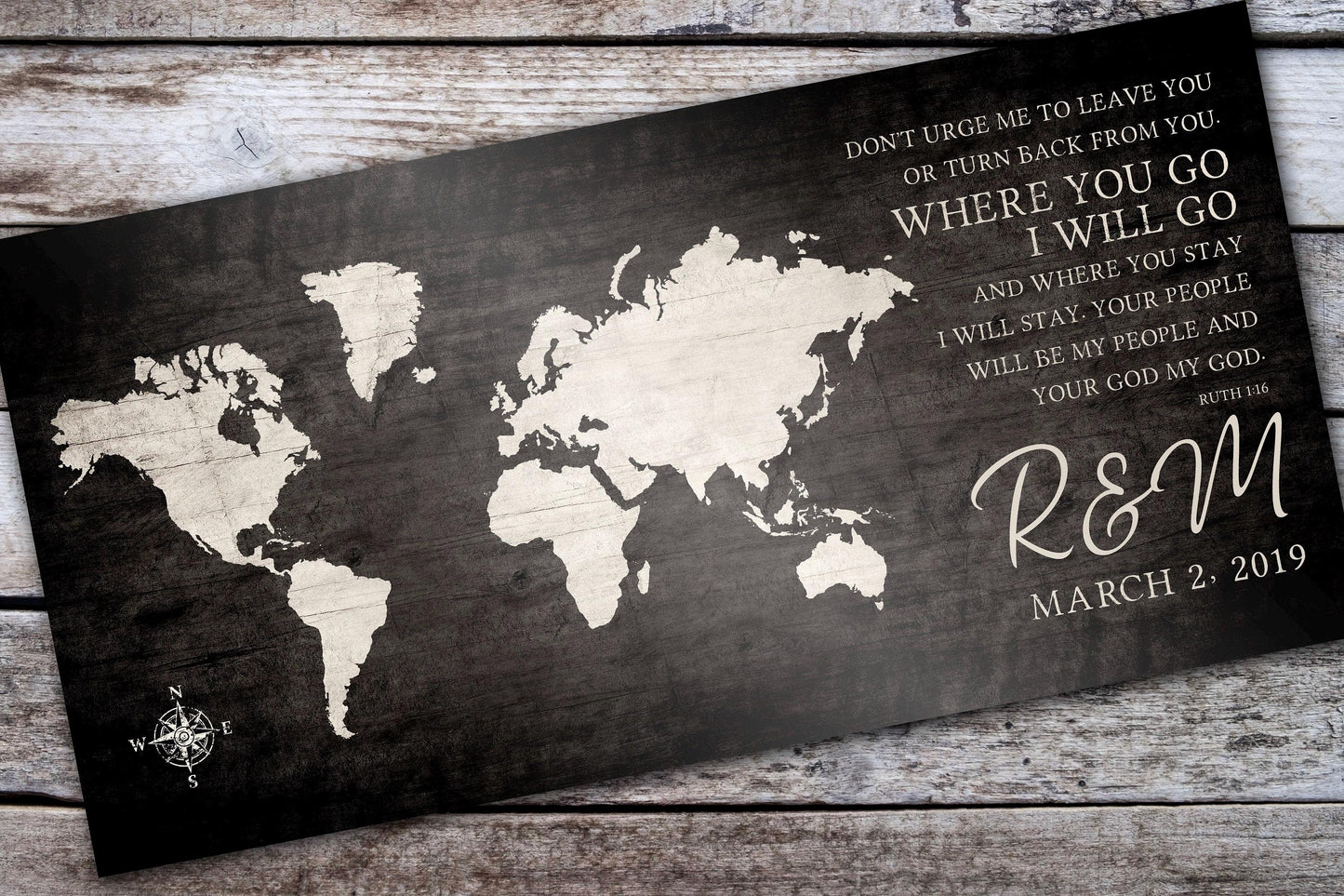 Ruth 1:16 Personalized World Map Art - HoneycombProverbs - Signs - Christian Wall Art