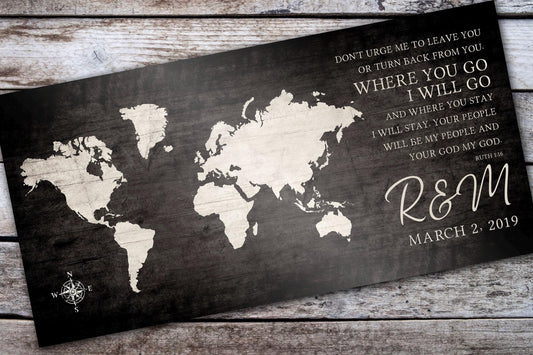 Ruth 1:16 Personalized World Map Art - HoneycombProverbs - Signs - Christian Wall Art