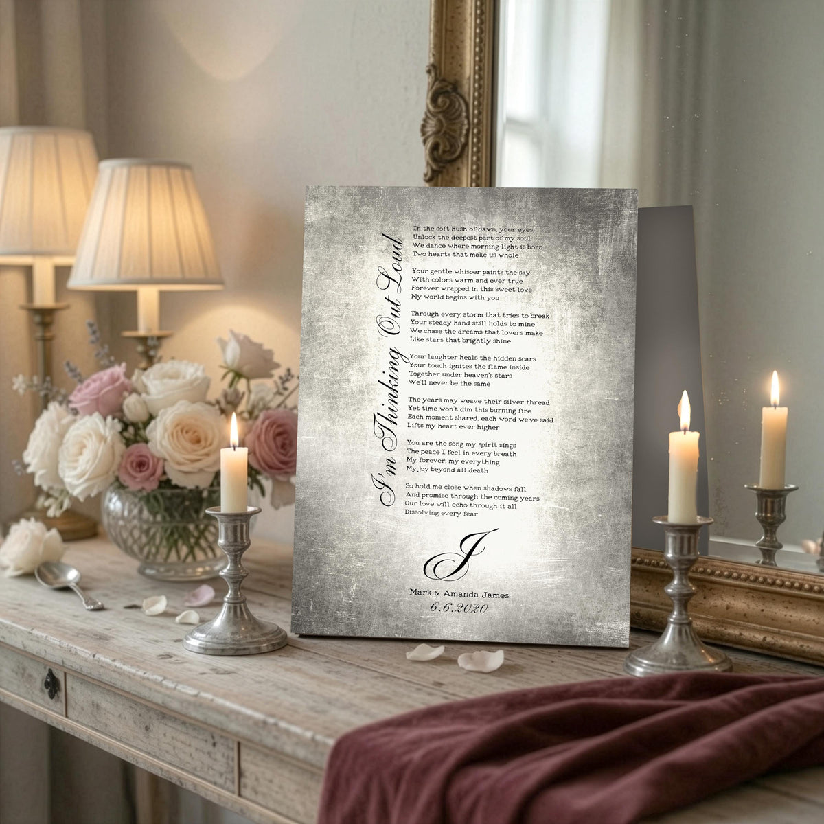 Monogrammed Tin Wedding Song Plaque - HoneycombProverbs - Signs - Tin and Aluminum Gifts