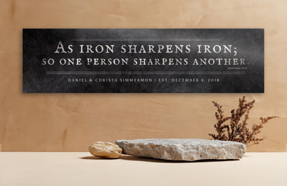 Iron Sharpens Iron Sign Iron Anniversary Gift, 6th anniversary iron scripture wall art by Honeycomb Proverbs