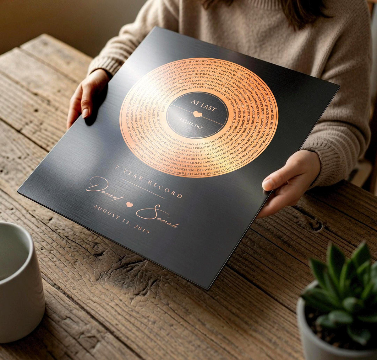 7 Years Anniversary Record, Personalized Song, 7 Anniversary Gifts, Song Record - HoneycombProverbs - Signs - Copper Anniversary Gifts