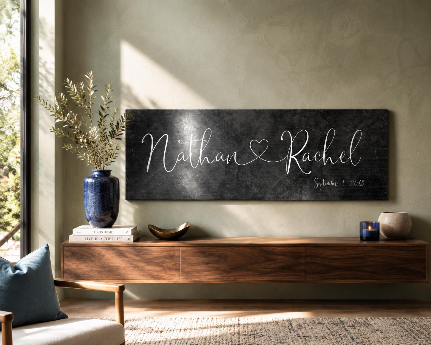 Iron Heart Connected Name Sign for Couples - HoneycombProverbs - Signs - Iron Anniversary Gifts