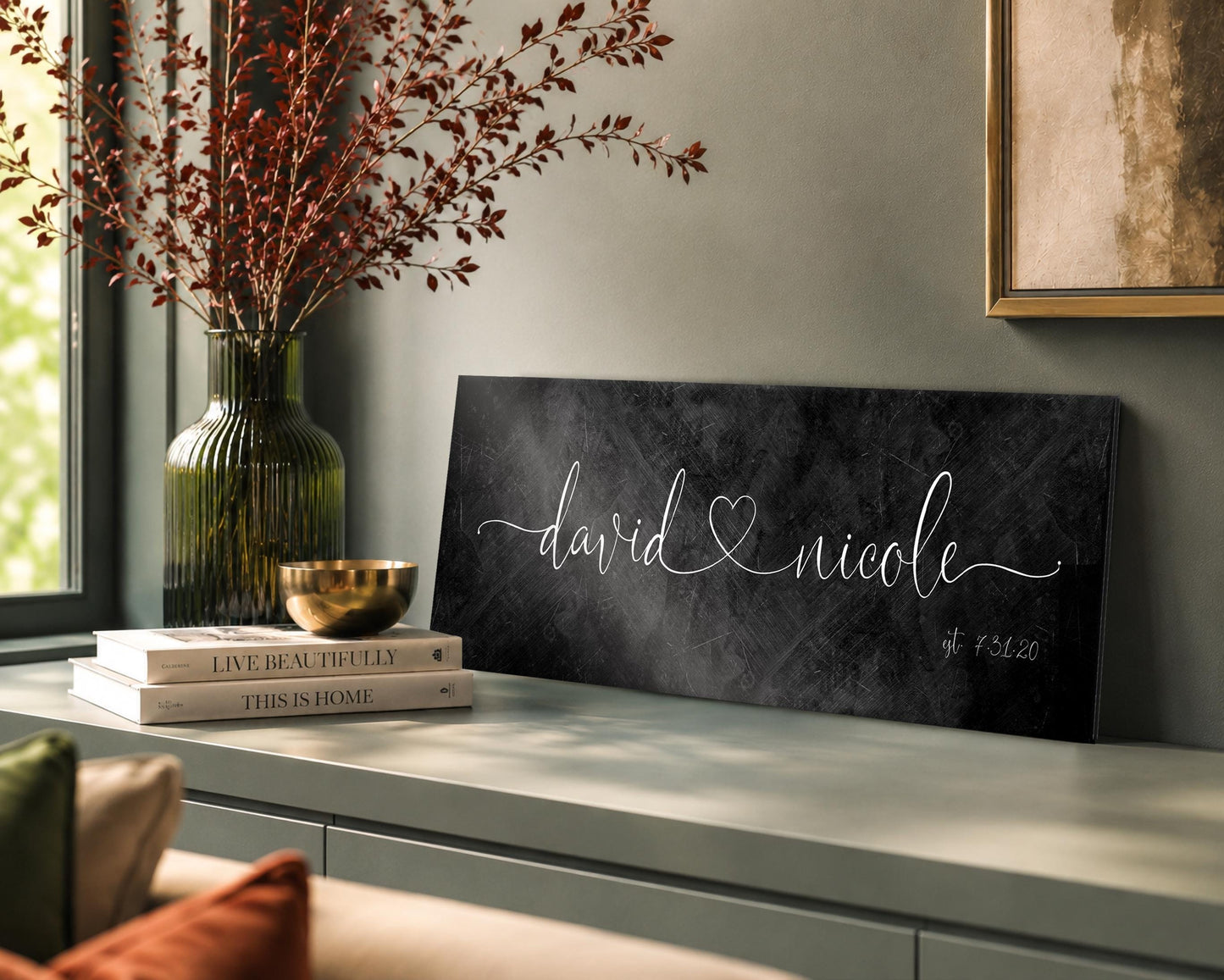 Iron Heart Connected Name Sign for Couples - HoneycombProverbs - Signs - Iron Anniversary Gifts