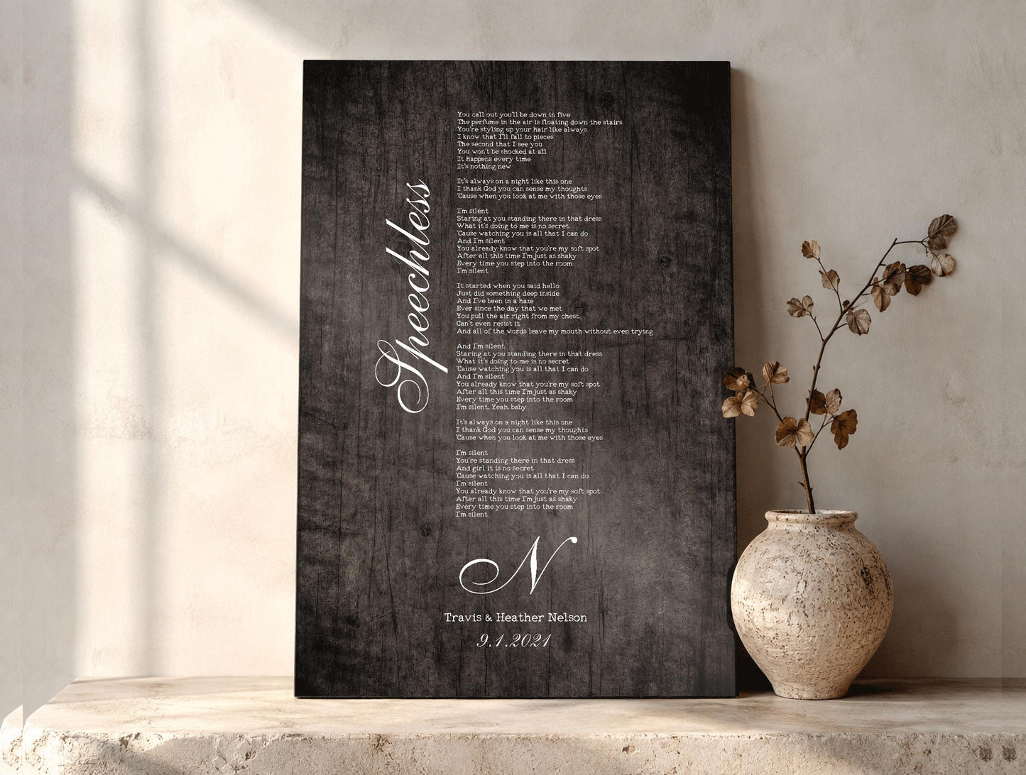 Monogrammed Wood Sign with Song - HoneycombProverbs - Signs - 5 year anniversary gifts