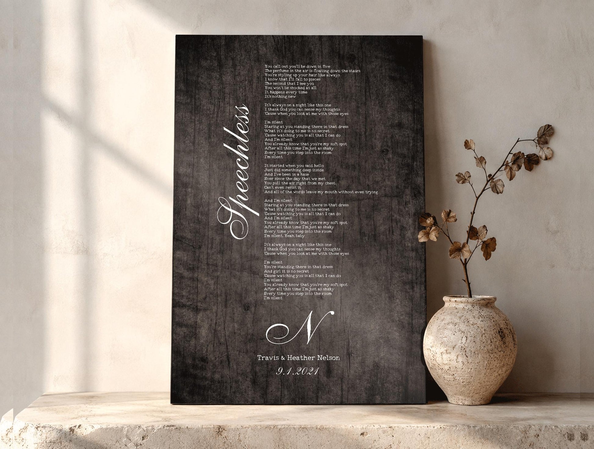 Monogrammed Wood Sign with Song - HoneycombProverbs - Signs - 5 year anniversary gifts
