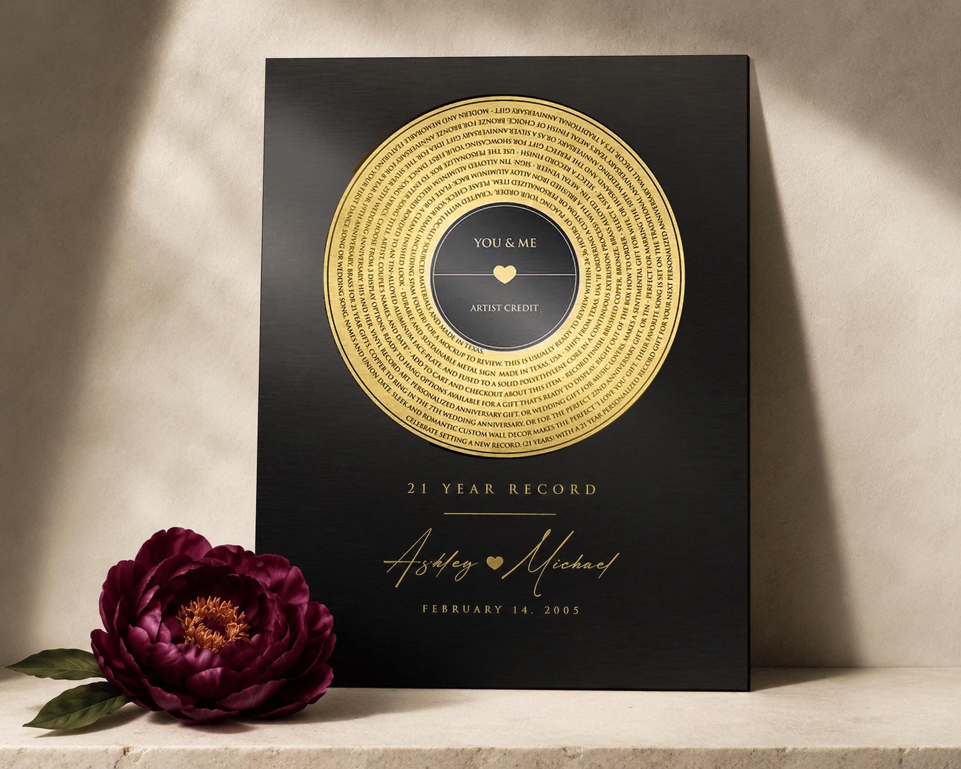 Custom Anniversary Song Record: Brass Lyrics Gift, 21 Years - HoneycombProverbs - Signs - 21st Year Brass Gifts