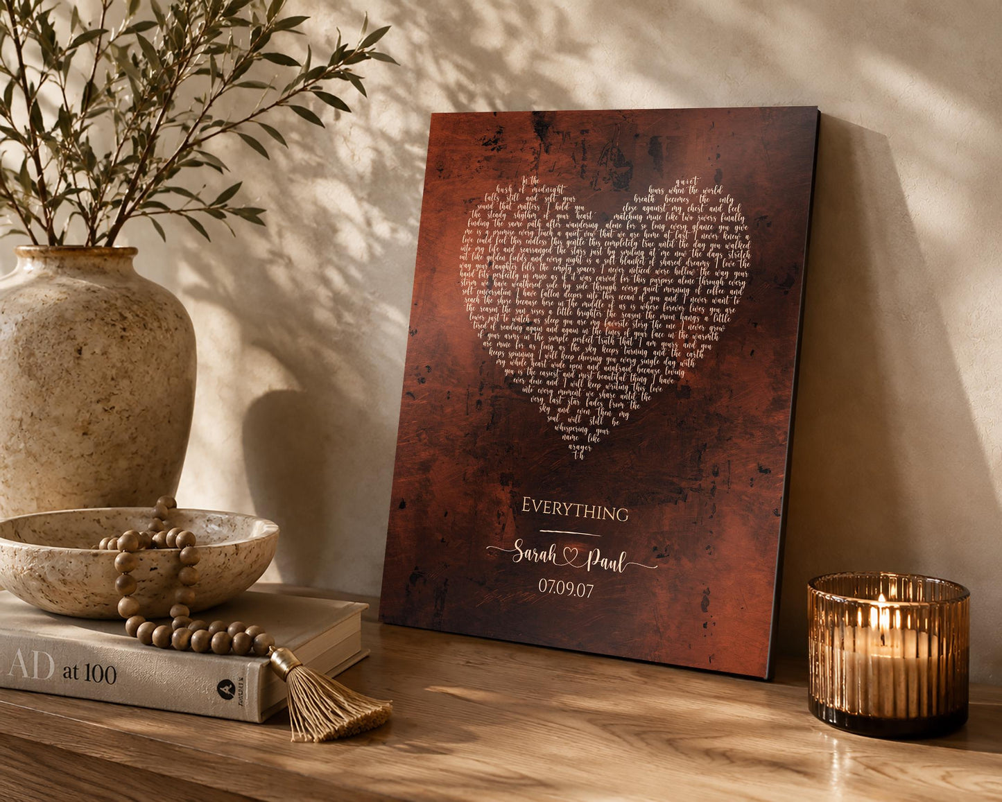 Heart Shaped Bronze Song Lyric Sign - HoneycombProverbs - Signs - Bronze Anniversary Gifts