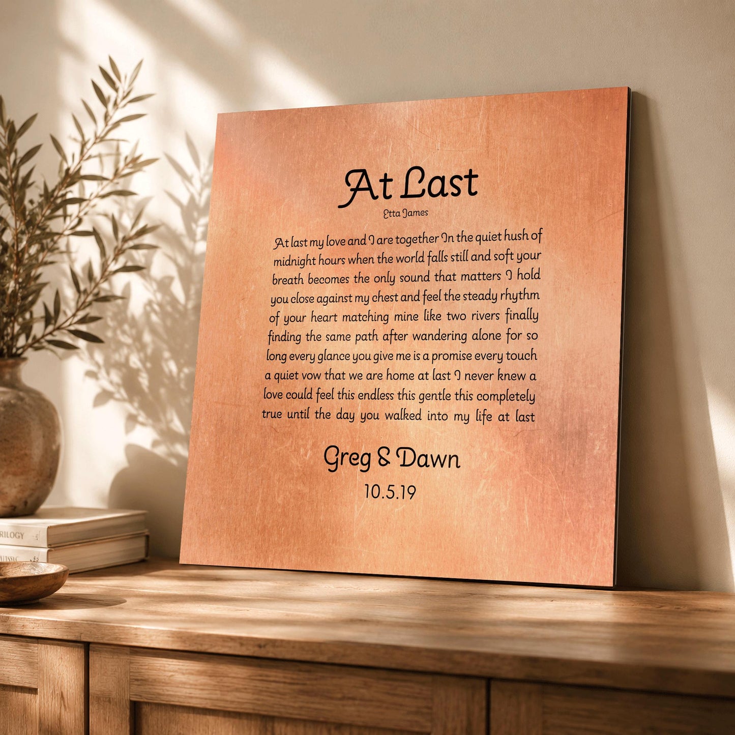 Personalized Copper Song Lyric Sign - HoneycombProverbs - Signs - Copper Anniversary Gifts