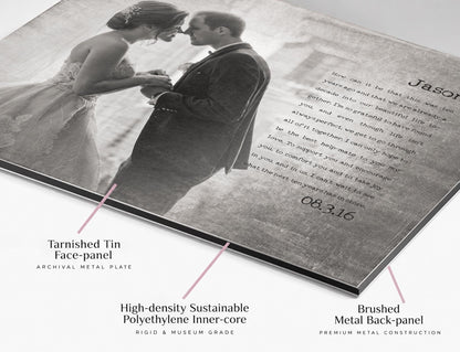 Vintage Tin Photo Gift: Custom Vows or Lyrics, 10th Anniversary