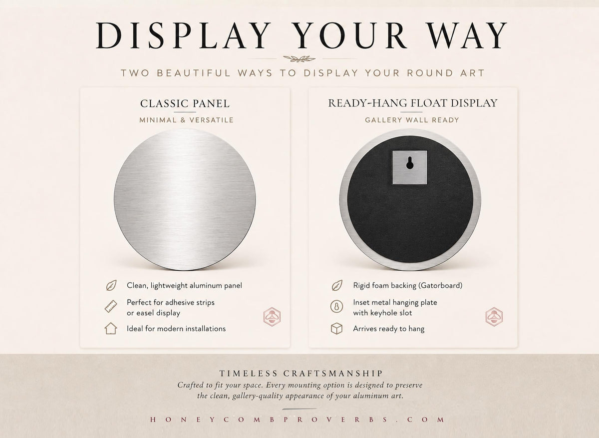 Display options for the round tin song lyrics record: classic panel or ready to hang