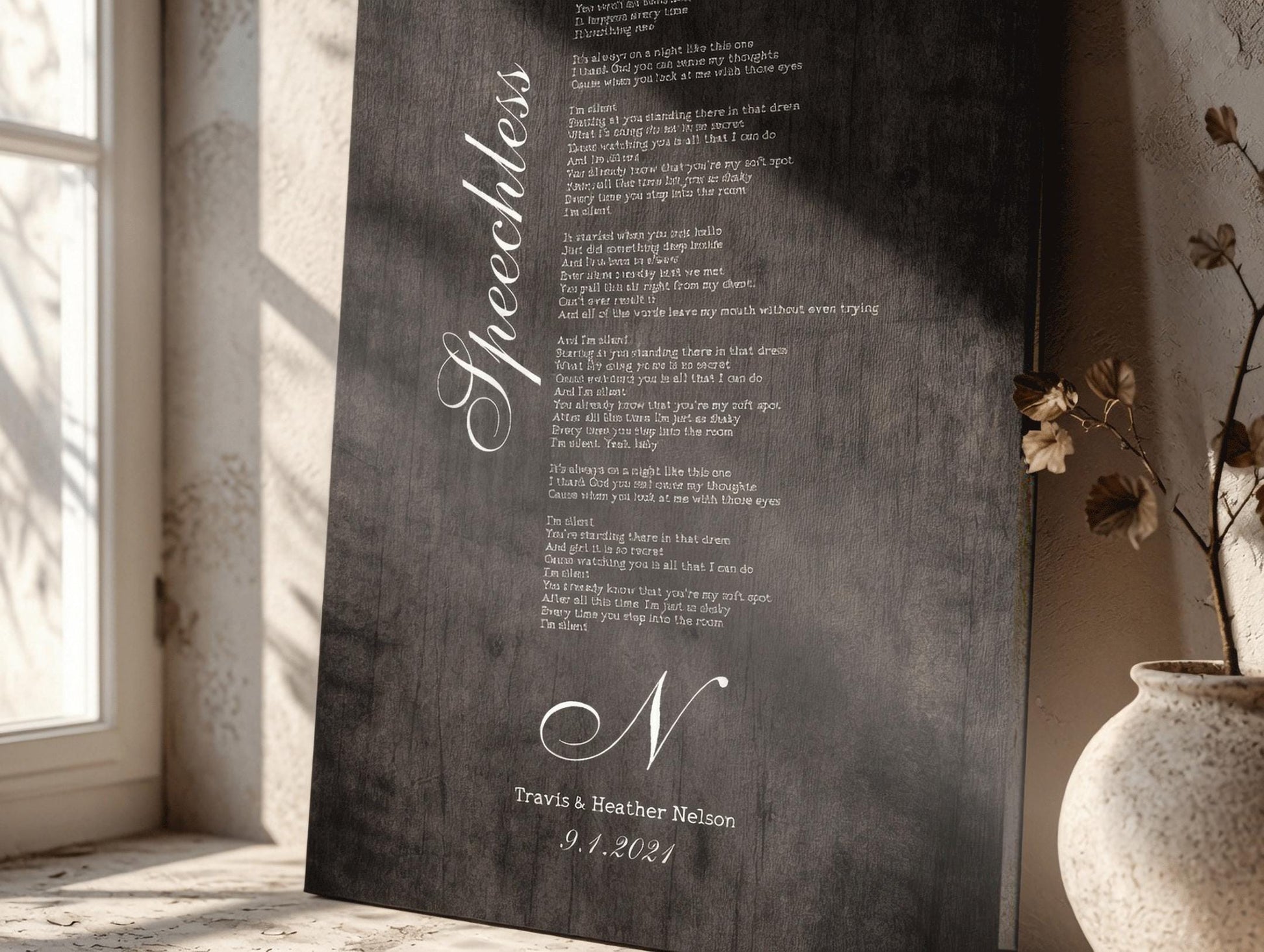 Monogrammed Wood Sign with Song - HoneycombProverbs - Signs - 5 year anniversary gifts
