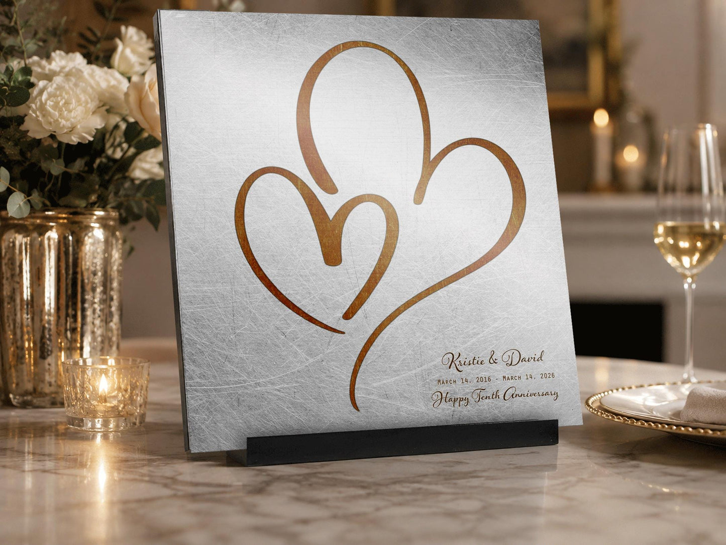 Ten Years Down Personalized Hearts Plaque on Tin - HoneycombProverbs - Signs - Tin and Aluminum Gifts