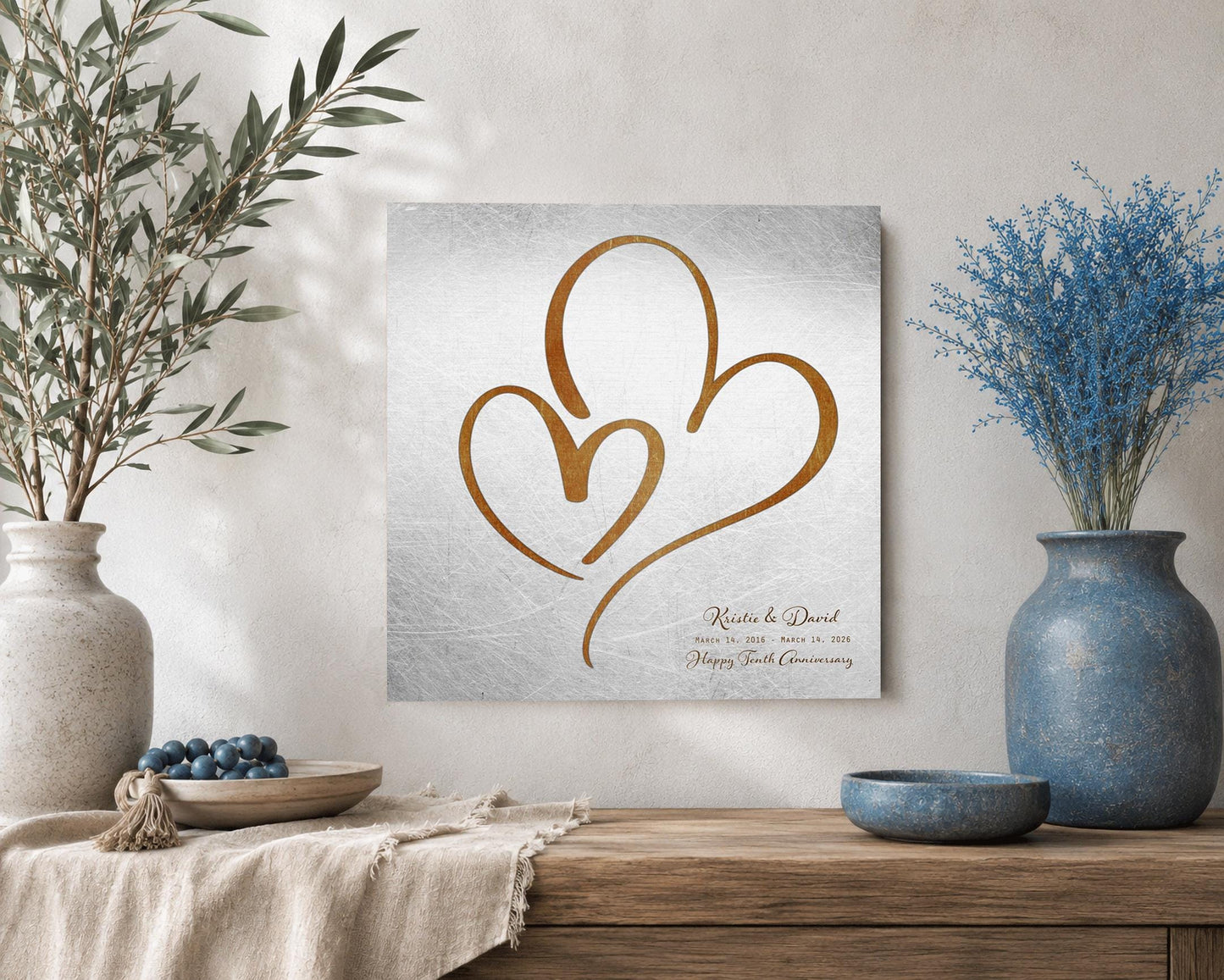 Ten Years Down Personalized Hearts Plaque on Tin - HoneycombProverbs - Signs - Tin and Aluminum Gifts