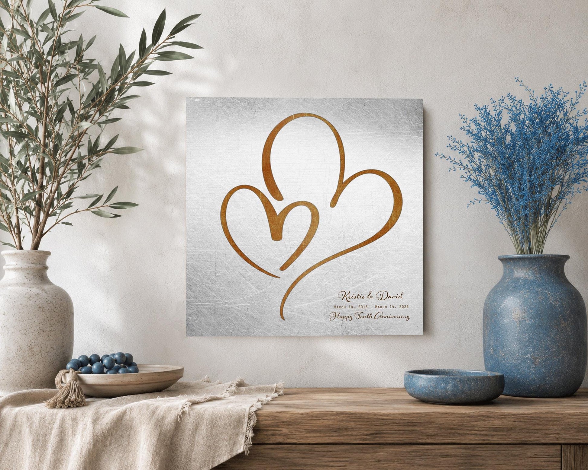 Ten Years Down Personalized Hearts Plaque on Tin - HoneycombProverbs - Signs - Tin and Aluminum Gifts