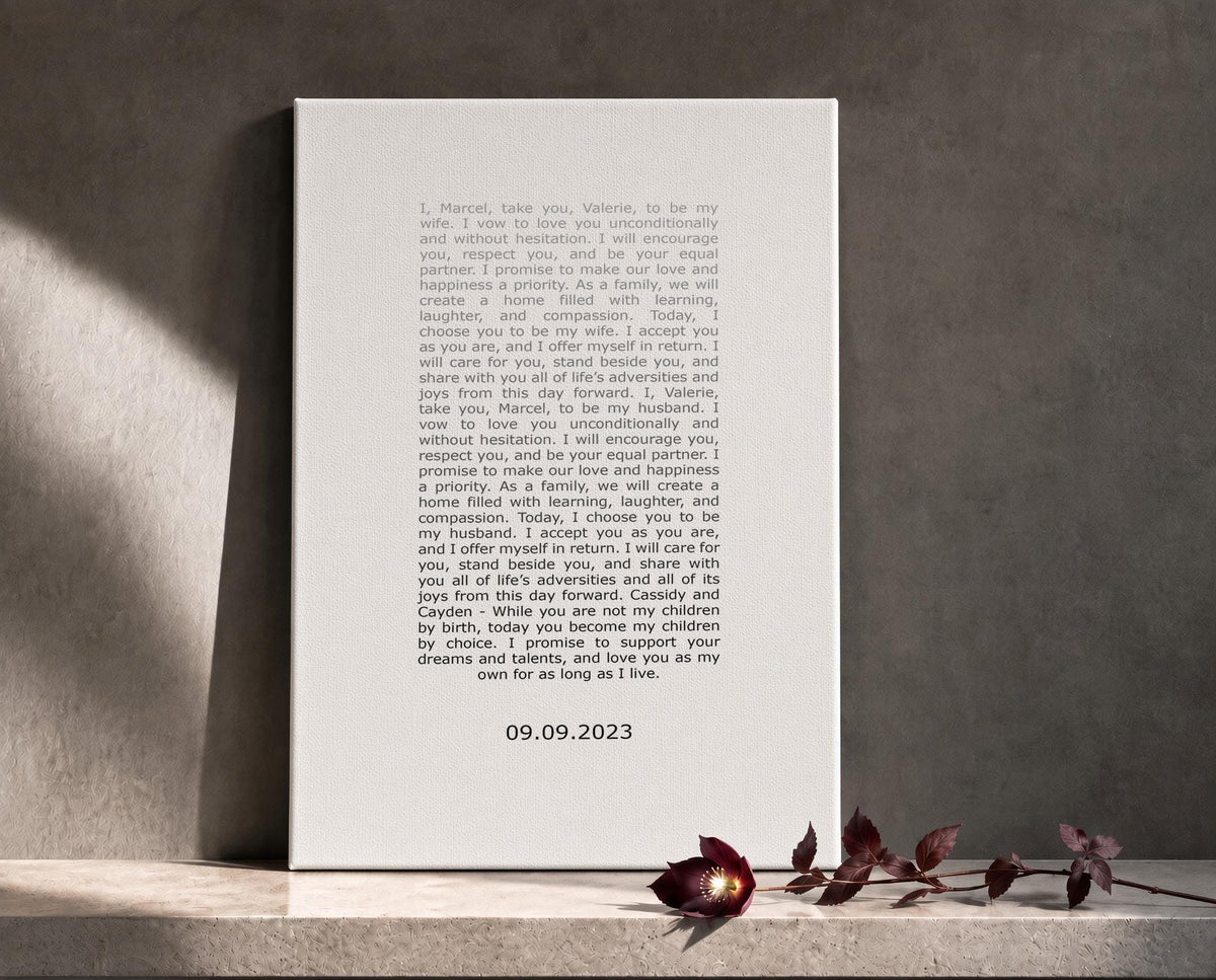 Contemporary Wedding Vow Art, close-up detail, paper or canvas anniversary