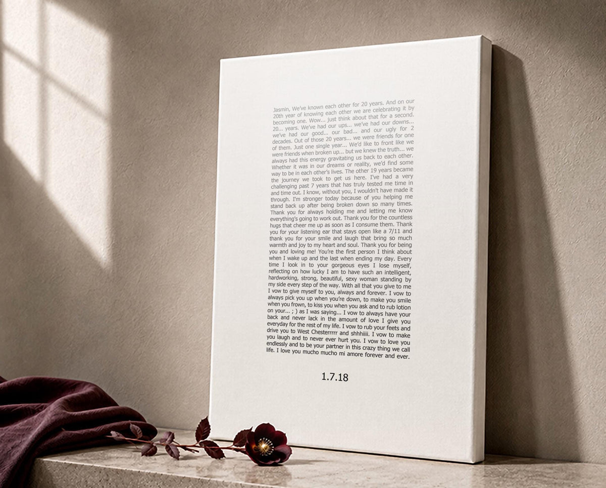 Contemporary Wedding Vow Art, paper or canvas anniversary wedding vows wall art by Honeycomb Proverbs