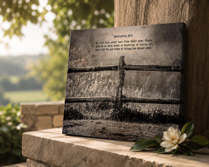Revelation 21:4 Inspirational Country Canvas Decor