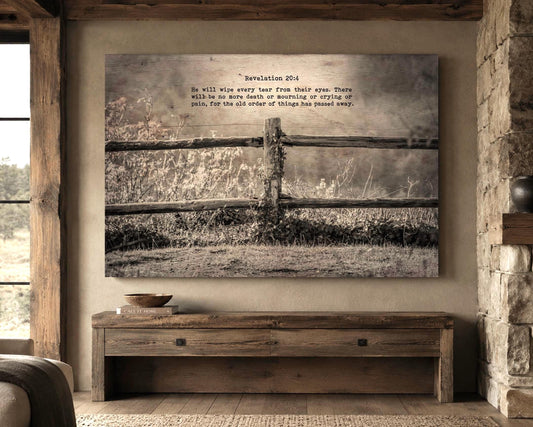 Revelation 21:4 Inspirational Country Canvas Decor