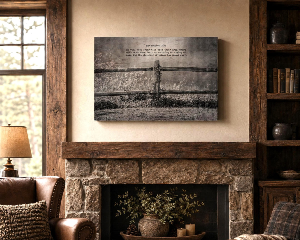 Revelation 21:4 Inspirational Country Canvas Decor
